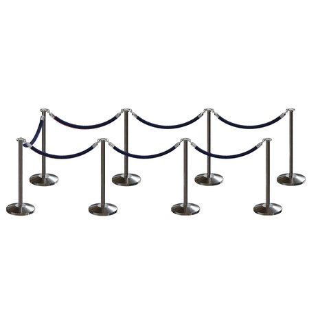 MONTOUR LINE Stanchion Post and Rope Kit Sat.Steel, 8 Flat Top 7 Dark Blue Rope C-Kit-8-SS-FL-7-PVR-DB-PS